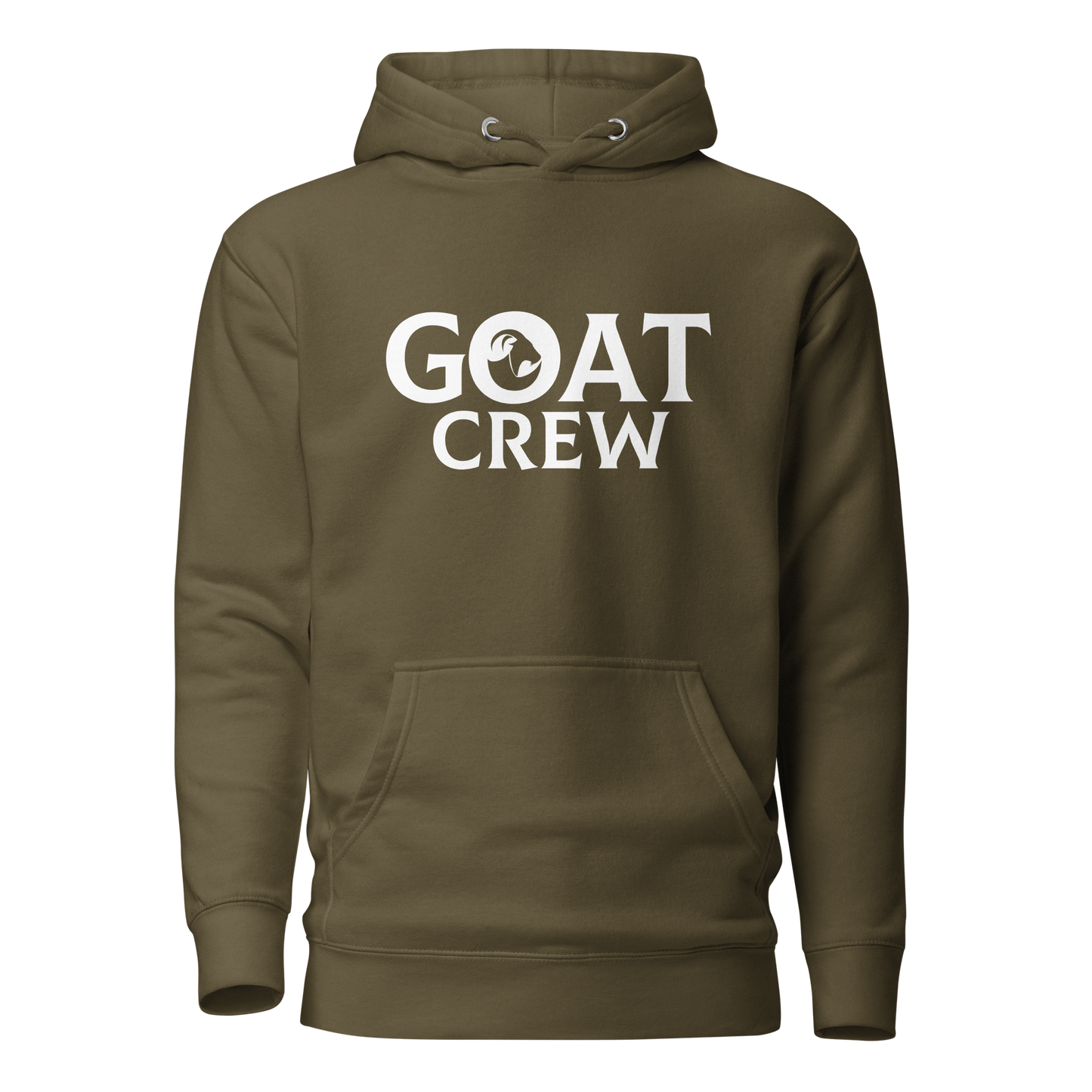 GOAT logo with Crew text on premium lifestyle hoodie