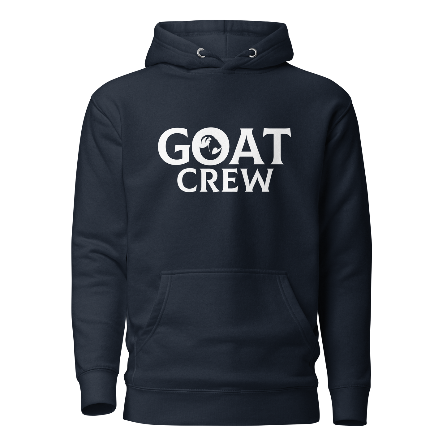 GOAT logo with Crew text on premium lifestyle hoodie
